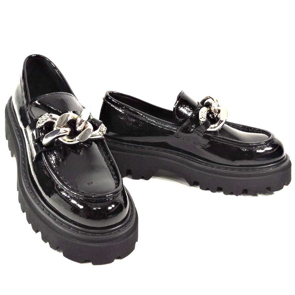 Casadei Womens Black Patent Leather Comfort Loafers